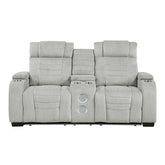 Ronan - Double Reclining Loveseat With Center Console, Wireless Speakers, Storage Arms, Cup Holders And Led - Gray