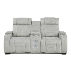 Ronan - Double Reclining Loveseat With Center Console, Wireless Speakers, Storage Arms, Cup Holders And Led - Gray