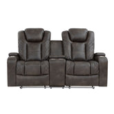 Tabor - Power Double Reclining Loveseat With Center Console, Power Headrests, Storage Arms And Cup Holders - Brownish Gray