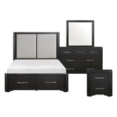 Gilbert - 4 Piece Set (Queen Bed, Nightstand, Dresser, Mirror) - Charcoal