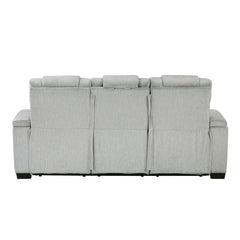Ronan - Double Reclining Sofa With Center Drop-Down Cup Holders, Storage Arms, Cup Holders, Reading Lights, Magazine Bag, Receptacles, Charging Ports And Led - Gray