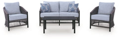 Bridges Beach - Loveseat, Lounge Chairs, Table Set (Set of 4) - Gray
