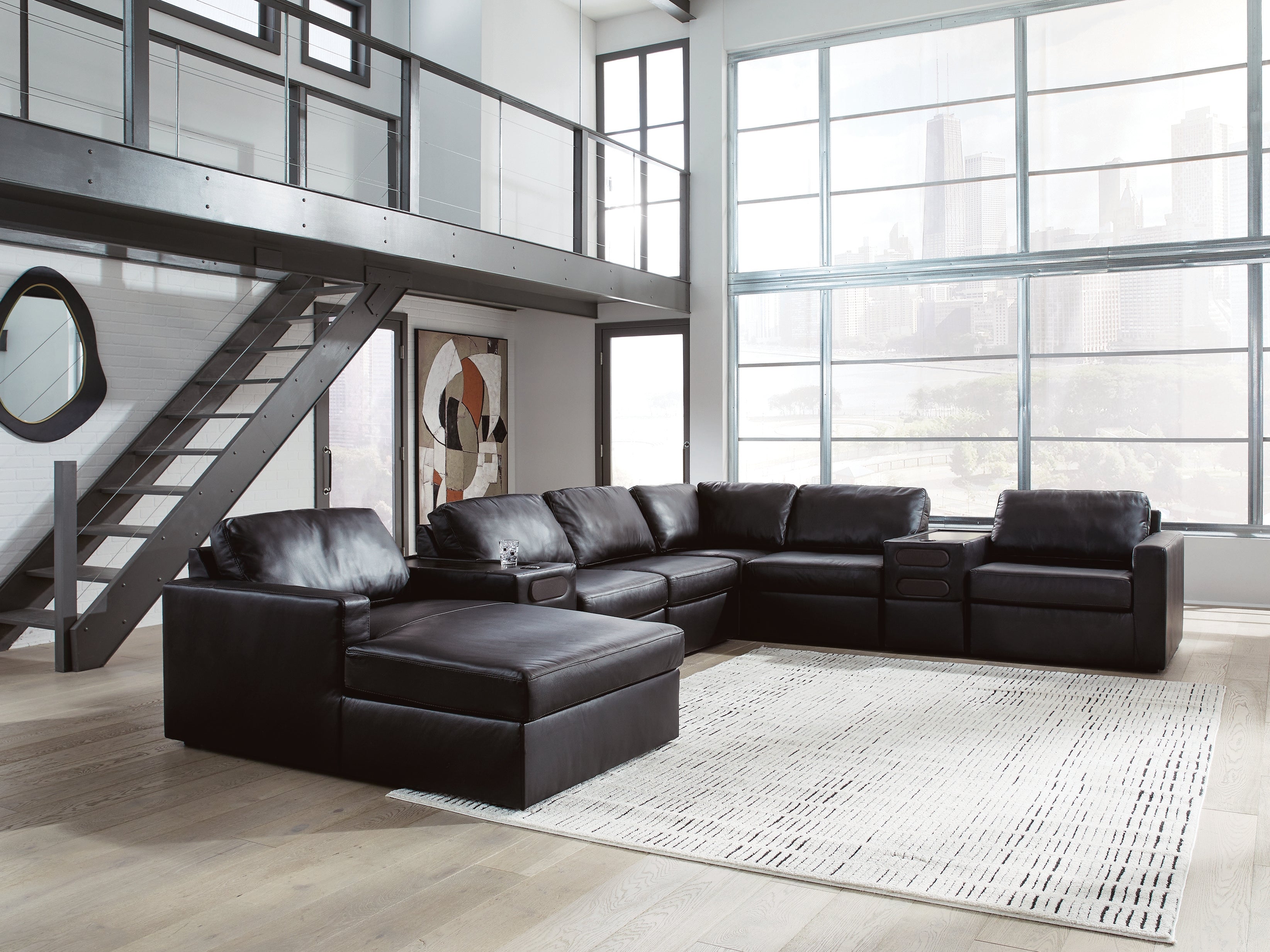 Furniture City Laplace - Ashley Furniture - ModMax II 8-Piece Sectional with Chaise and Audio Consoles - RAF 8-Piece Sectional with Chaise and Audio Consoles - 74305S47