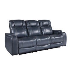Keziah - Power Double Reclining Sofa With Power Headrests And Storage Arms - Blue