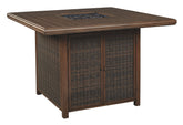 Paradise Trail - Square Bar Table w/Fire Pit - Medium Brown