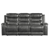 Putnam - Double Reclining Sofa With Center Drop-Down Cup Holders, Receptacles And USB Ports - Gray