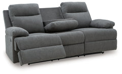 Side-Swipe Reclining Sofa with Drop Down Table