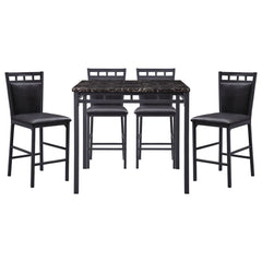 Olney - 5 Piece Counter Height Set With Faux Marble Top - Black / Dark Brown