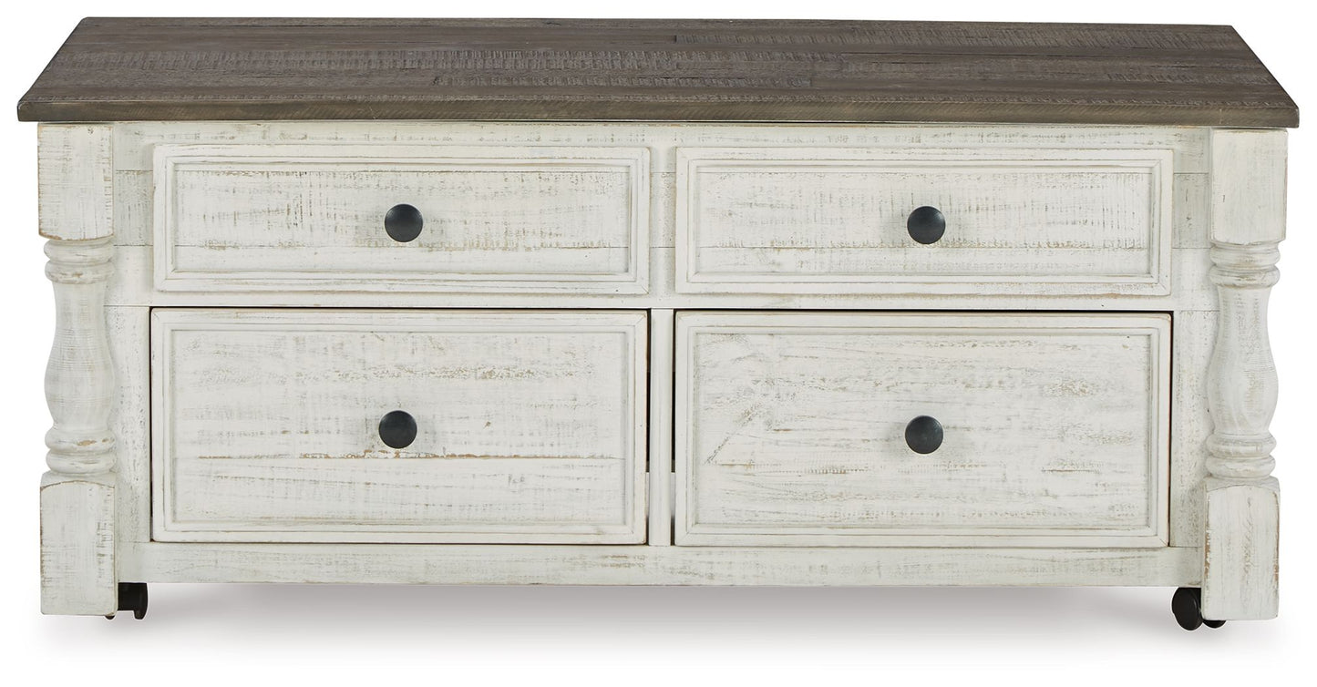 Havalance - Lift Top Cocktail Table with Storage Drawers - White / Gray