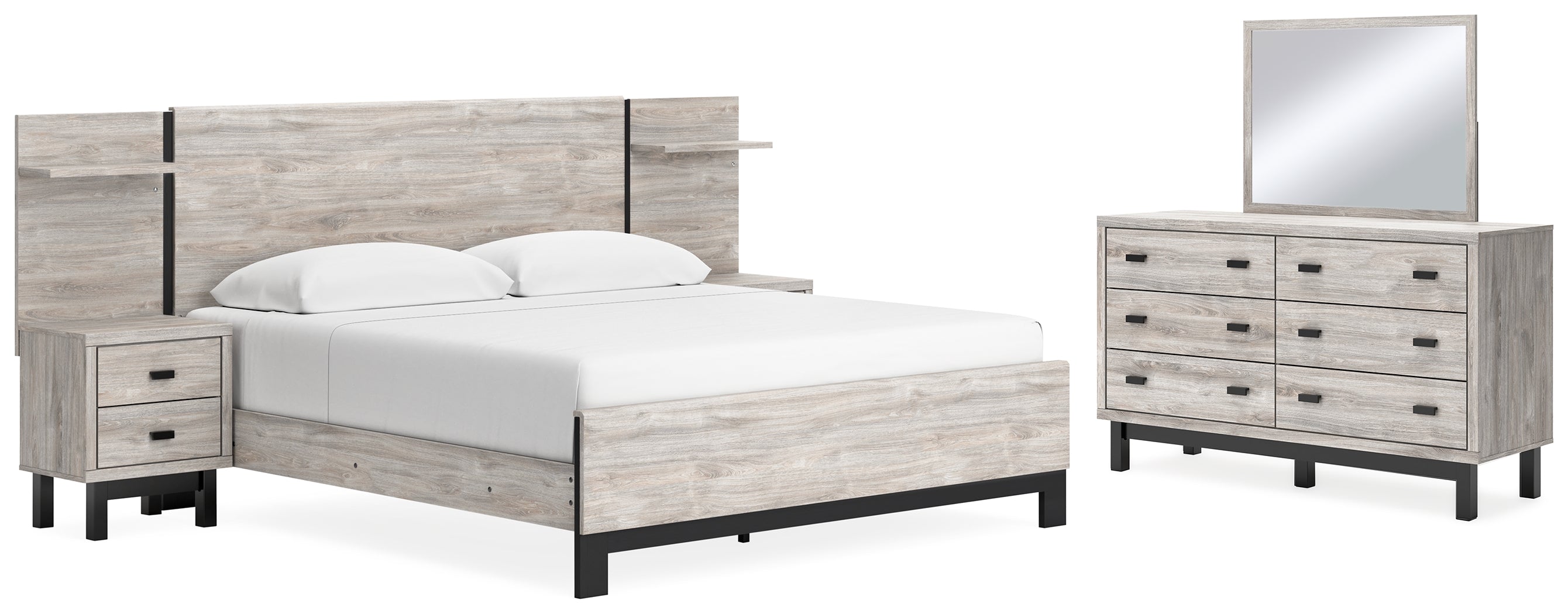 Furniture City Laplace - Ashley Furniture - Vessalli King Panel Bed, Dresser, Mirror and 2 Nightstands - King Panel Bed, Dresser, Mirror and 2 Nightstands - B1036B14