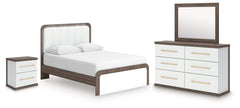 Kendanport Queen Upholstered Bed, Dresser, Mirror and Nightstand