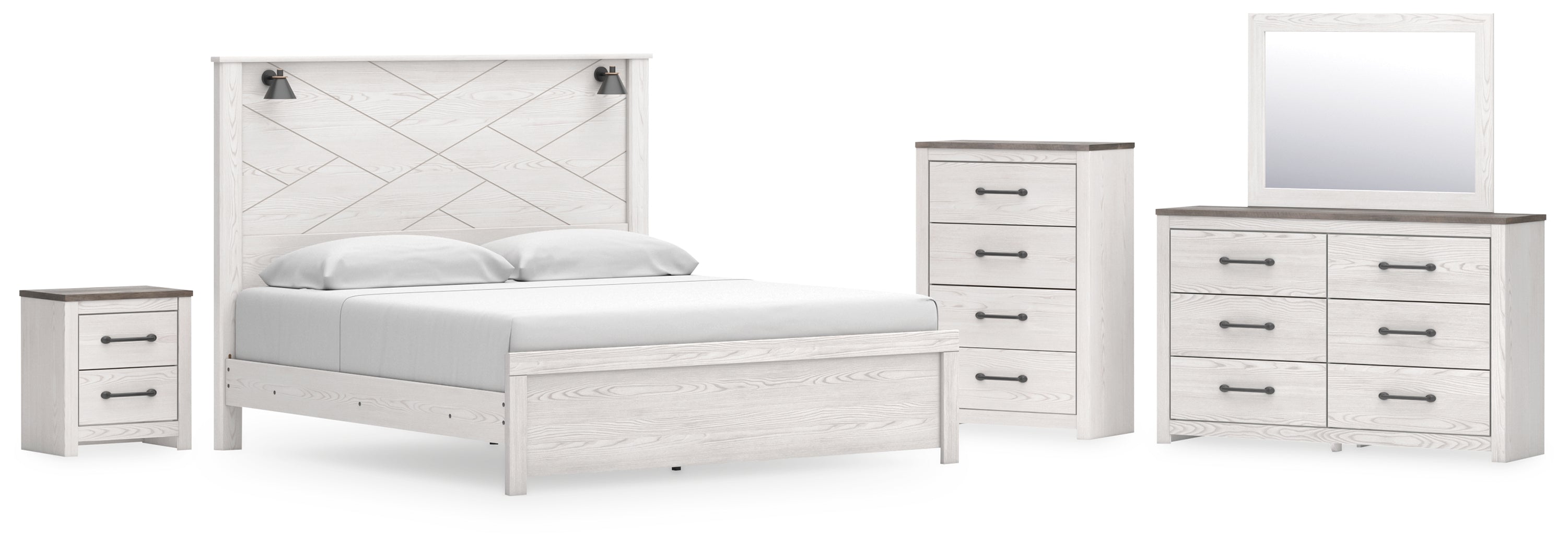 Furniture City Laplace - Ashley Furniture - Gerridan King Panel Bed, Dresser, Mirror, Chest, and Nightstand - King Panel Bed, Dresser, Mirror, Chest, and Nightstand - B1190B16