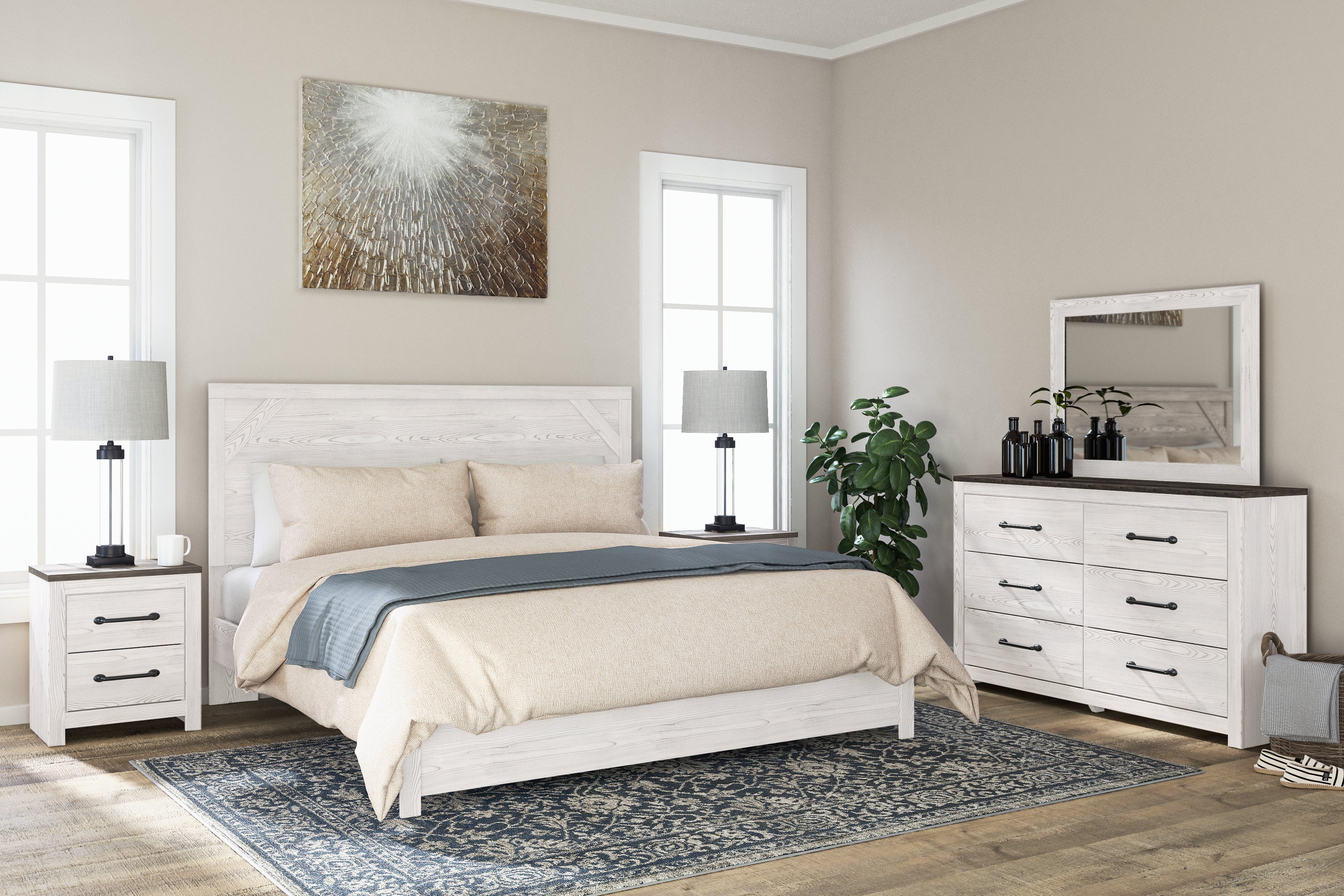 Furniture City Laplace - Ashley Furniture - Gerridan King Panel Bed, Dresser, Mirror and 2 Nightstands - King Panel Bed, Dresser, Mirror and 2 Nightstands - B1190B19