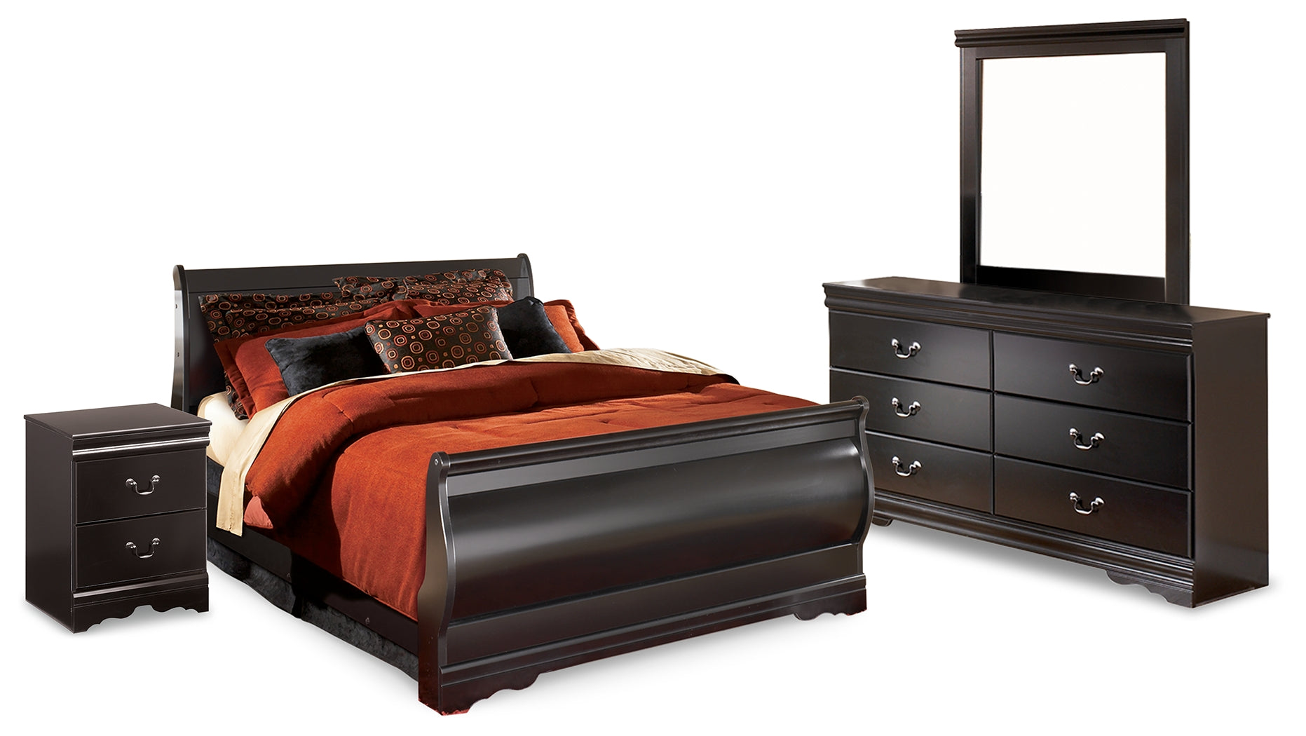 Furniture City Laplace - Ashley Furniture - Huey Vineyard Full Sleigh Bed, Dresser, Mirror and Nightstand - Full Sleigh Bed, Dresser, Mirror and Nightstand - B128B20