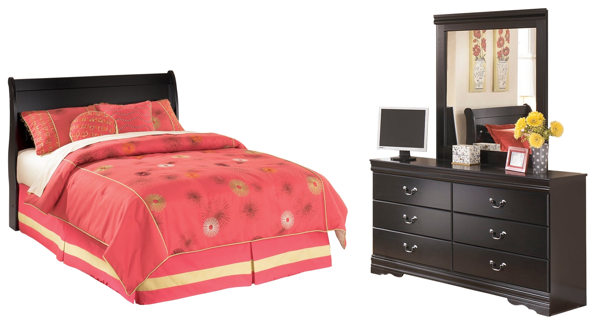 Furniture City Laplace - Ashley Furniture - Huey Vineyard Full Sleigh Headboard, Dresser and Mirror - Full Sleigh Headboard, Dresser and Mirror - B128B46