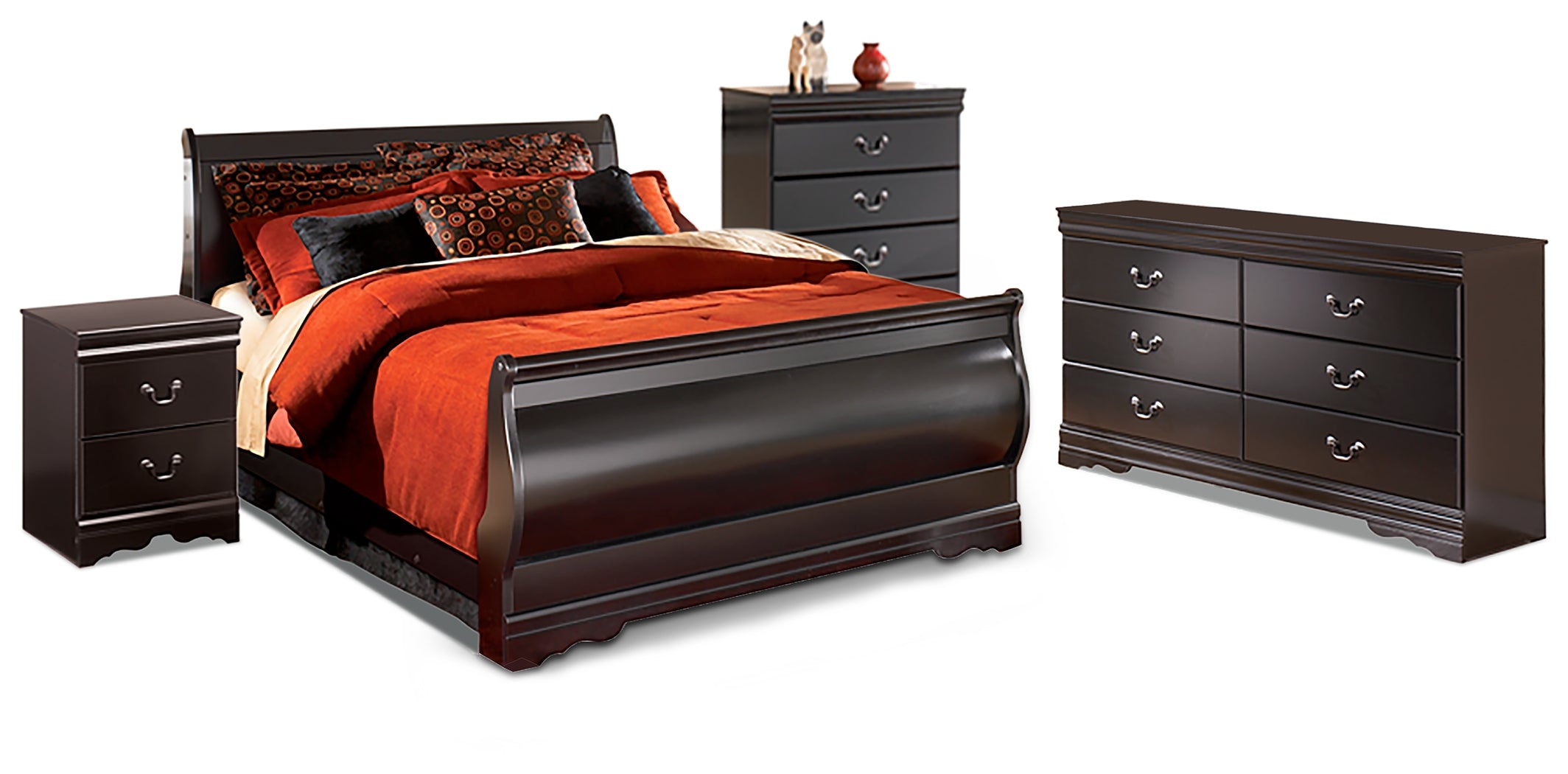 Furniture City Laplace - Ashley Furniture - Huey Vineyard Queen Sleigh Bed, Dresser, Chest and Nightstand - Queen Sleigh Bed, Dresser, Chest and Nightstand - B128B19