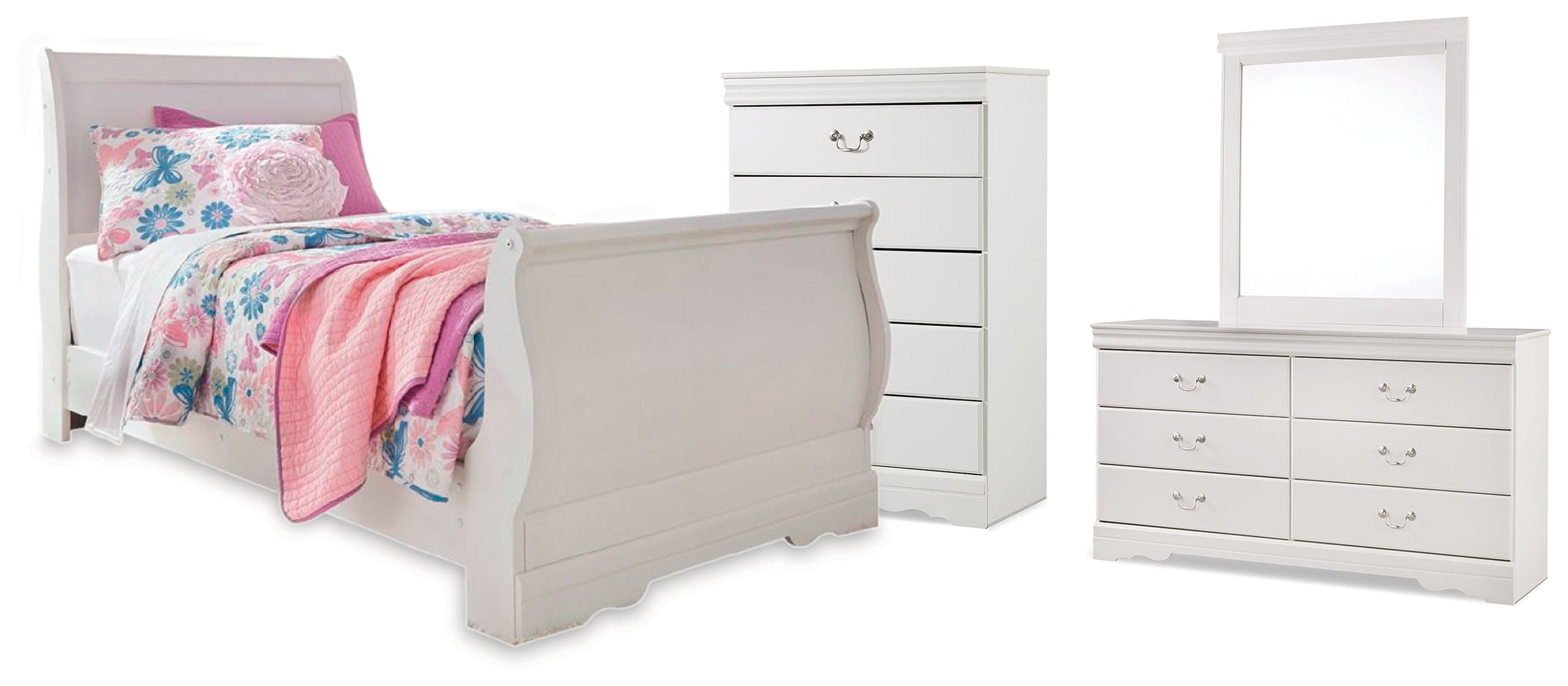 Furniture City Laplace - Ashley Furniture - Anarasia Twin Sleigh Bed, Dresser, Mirror and Chest - Twin Sleigh Bed, Dresser, Mirror and Chest - B129B21