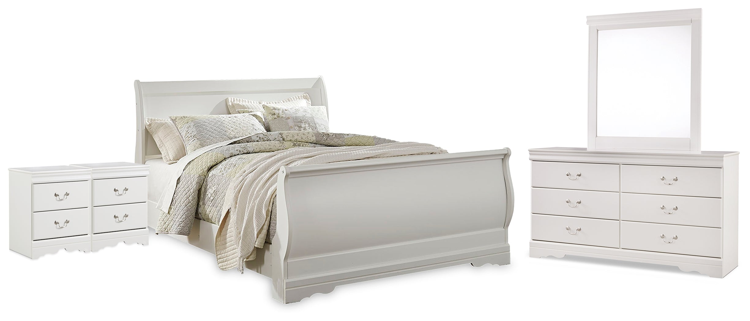 Furniture City Laplace - Ashley Furniture - Anarasia Queen Sleigh Bed, Dresser, Mirror and 2 Nightstands - Queen Sleigh Bed, Dresser, Mirror and 2 Nightstands - B129B23
