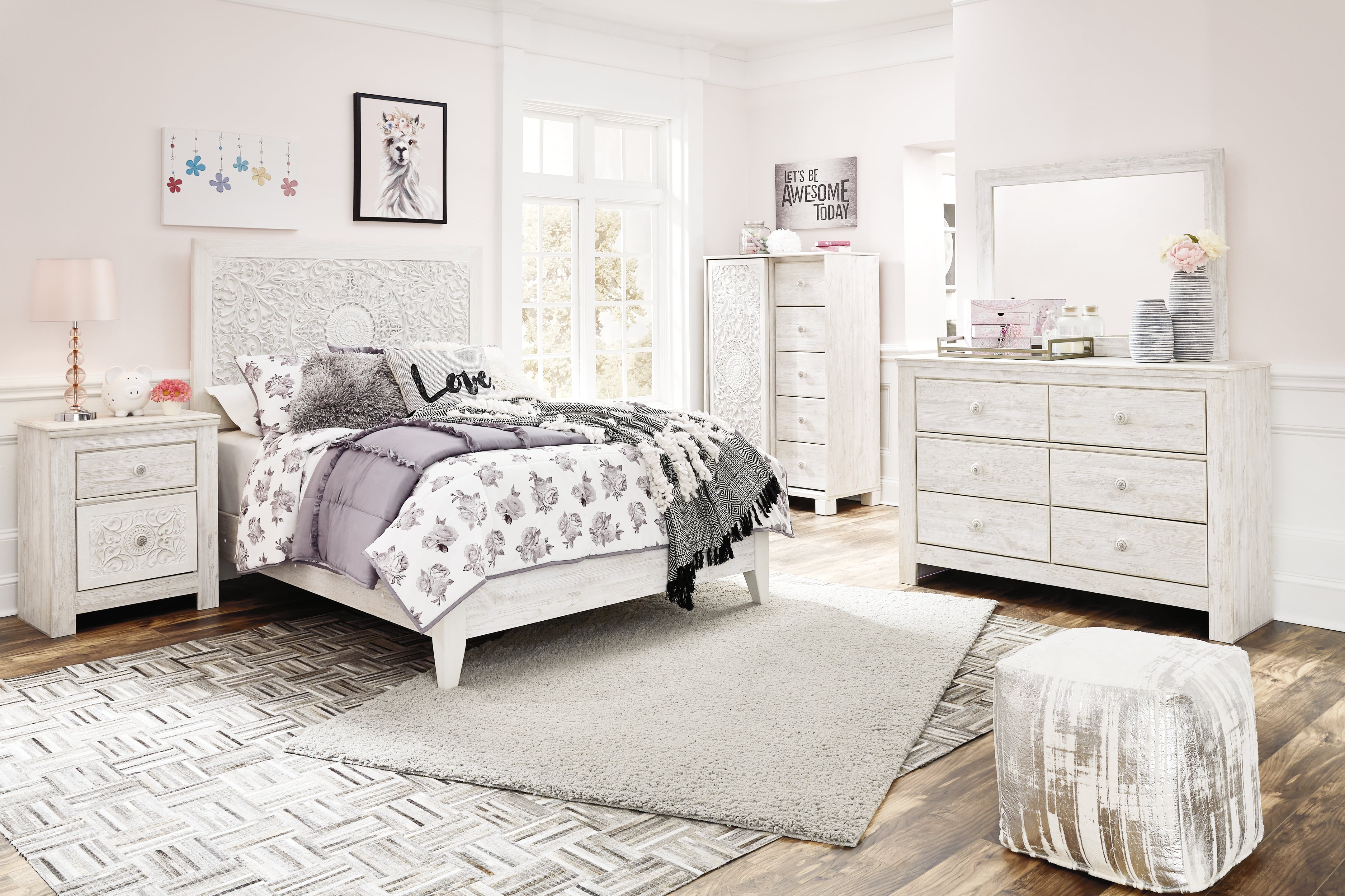 Furniture City Laplace - Ashley Furniture - Paxberry Full Panel Bed, Dresser, Mirror and Chest - Full Panel Bed, Dresser, Mirror and Chest / Whitewash - B181B17