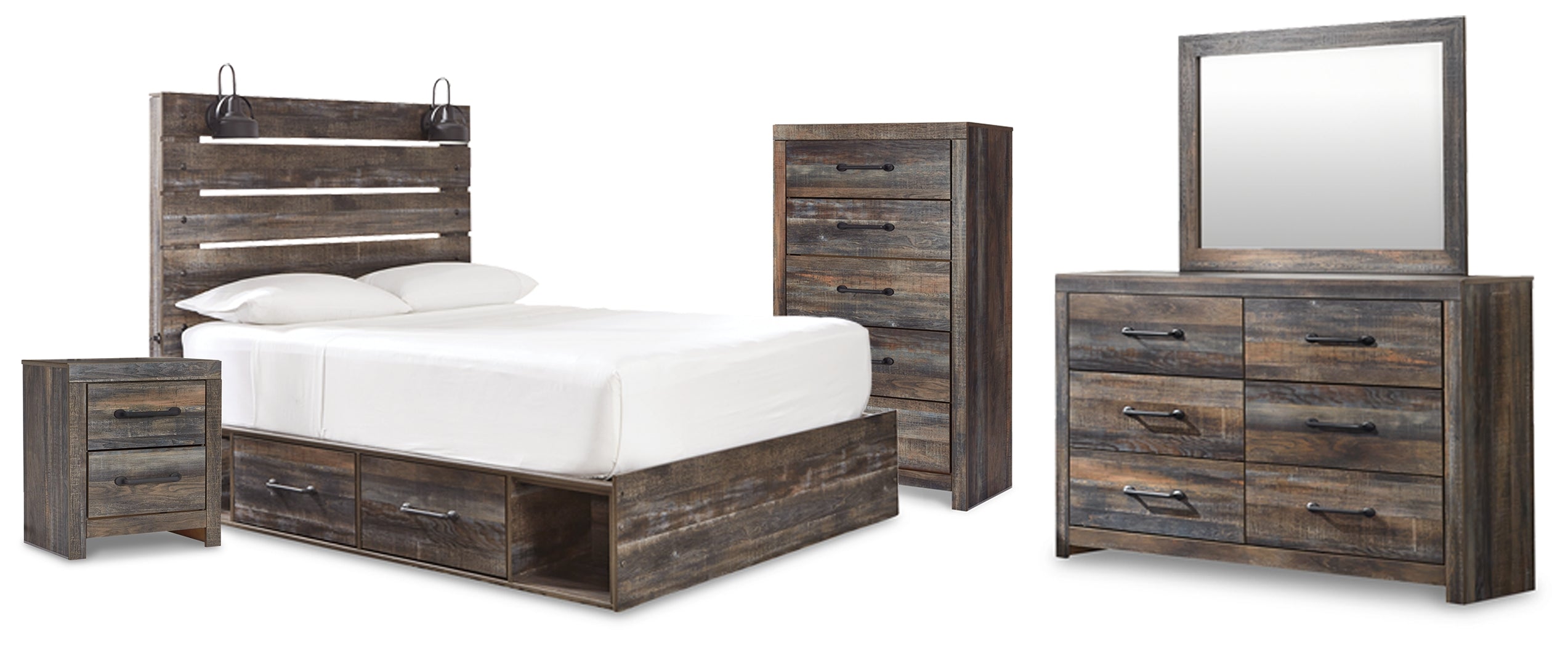 Furniture City Laplace - Ashley Furniture - Drystan Queen Panel Storage Bed, Dresser, Mirror, Chest and Nightstand - Queen Panel Storage Bed, Dresser, Mirror, Chest and Nightstand - B211B109