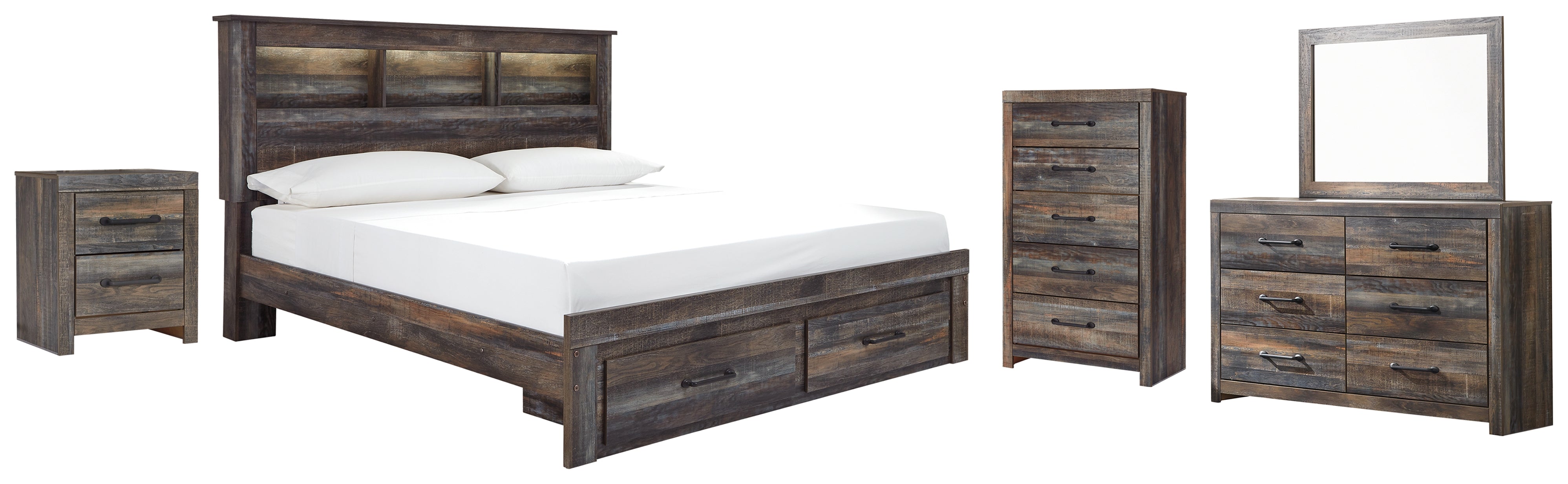 Furniture City Laplace - Ashley Furniture - Drystan King Bookcase Storage Bed, Dresser, Mirror, Chest and Nightstand - King Bookcase Storage Bed, Dresser, Mirror, Chest and Nightstand - B211B22