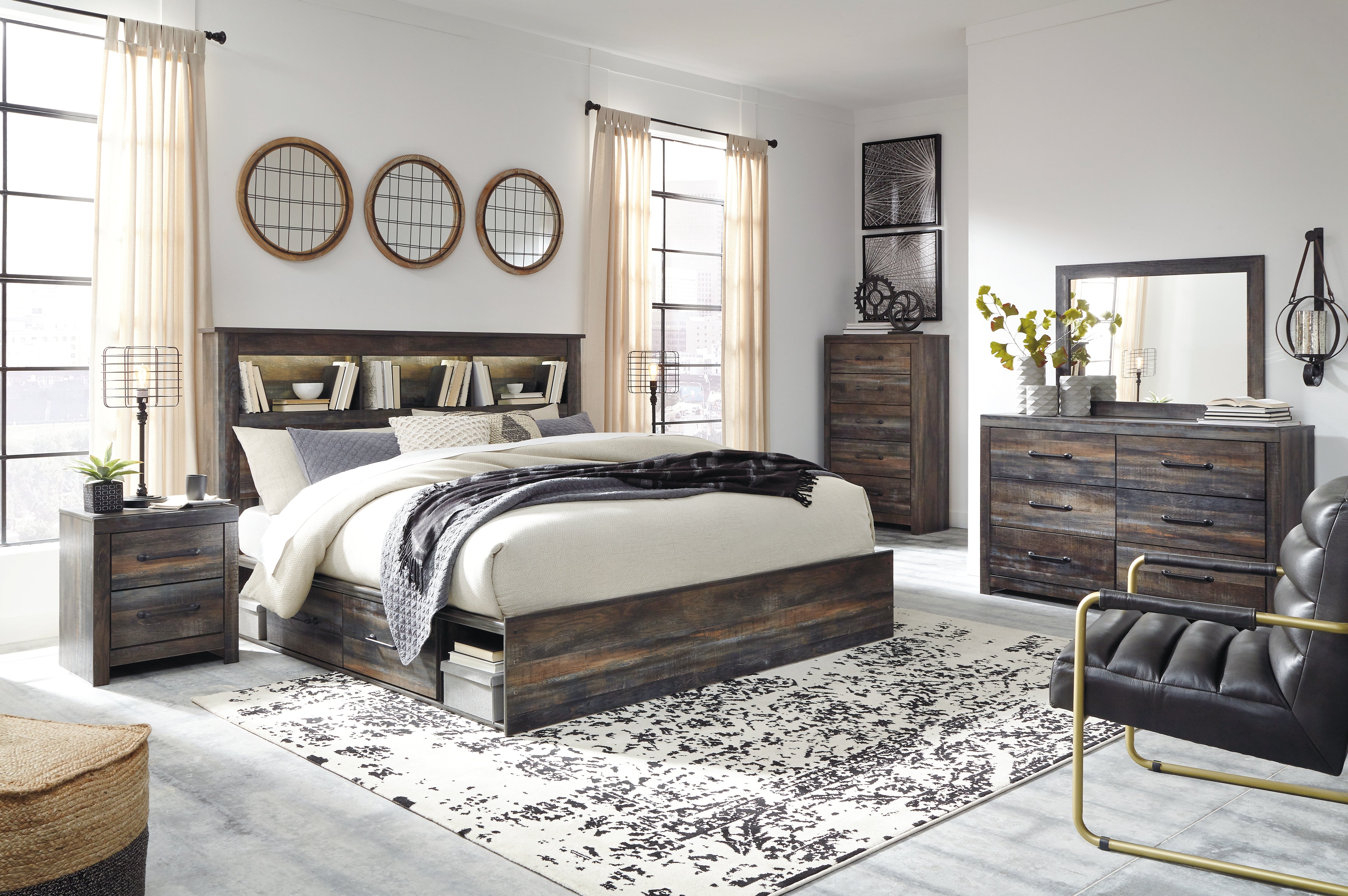 Furniture City Laplace - Ashley Furniture - Drystan King Bookcase Storage Bed, Dresser, Mirror, Chest and 2 Nightstands - King Bookcase Storage Bed, Dresser, Mirror, Chest and 2 Nightstands - B211B80