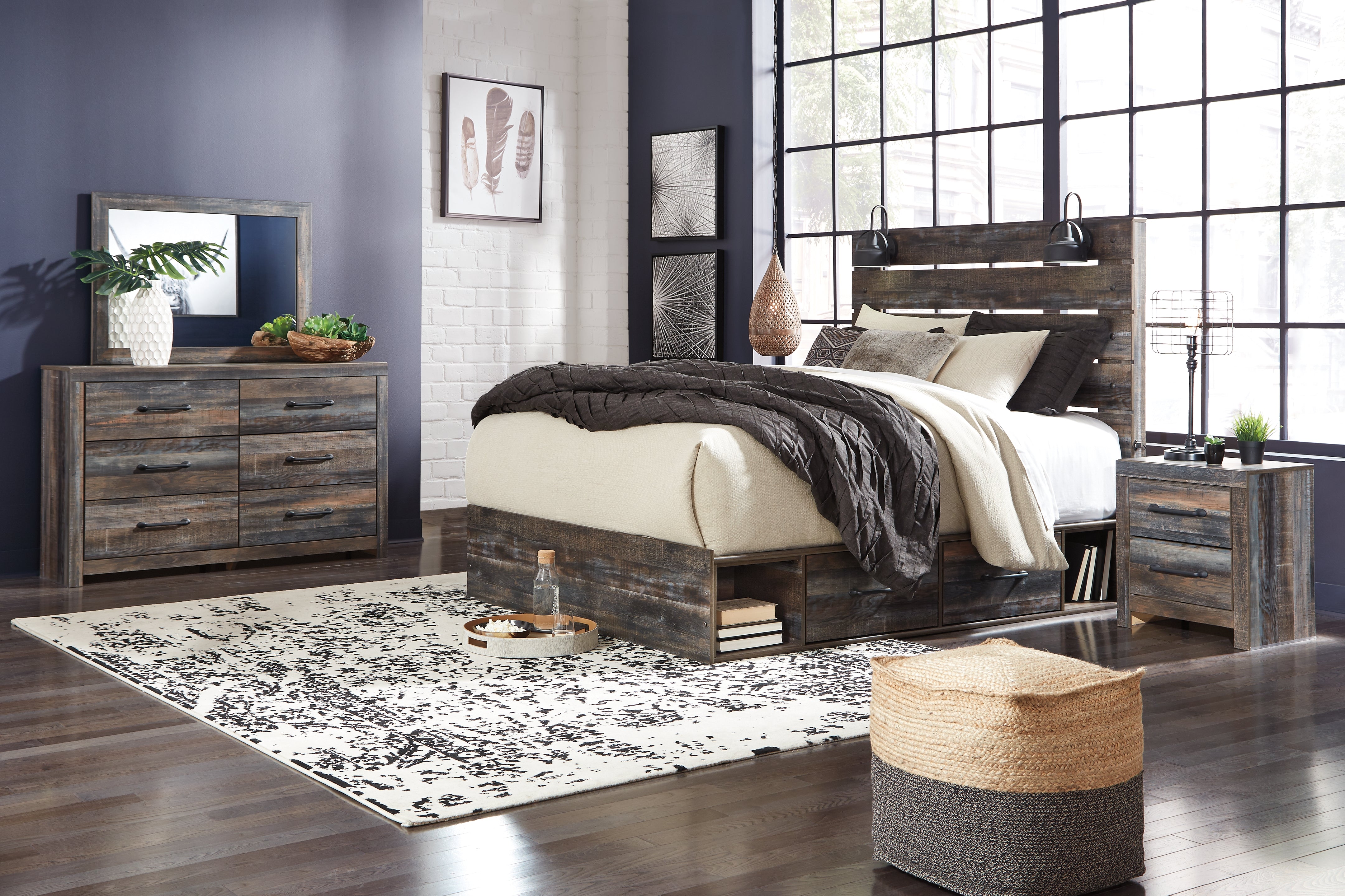 Furniture City Laplace - Ashley Furniture - Drystan Queen Panel Bed with Mirrored Dresser and Nightstand - Queen Panel Bed with Mirrored Dresser and Nightstand - B211B56