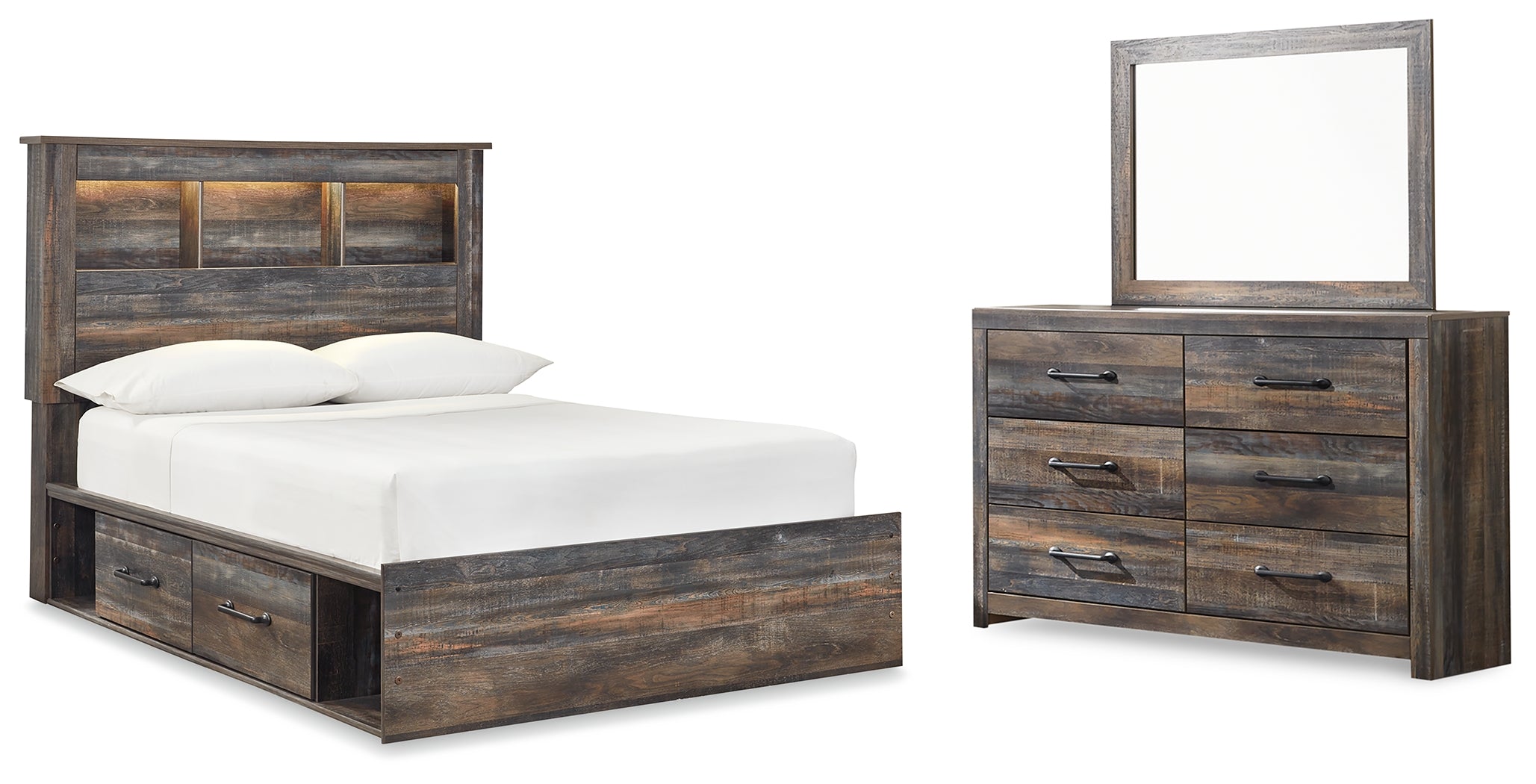 Furniture City Laplace - Ashley Furniture - Drystan Full Panel Bookcase Bed, with Storage, Dresser and Mirror - Full Panel Bookcase Bed, with Storage, Dresser and Mirror - B211B73