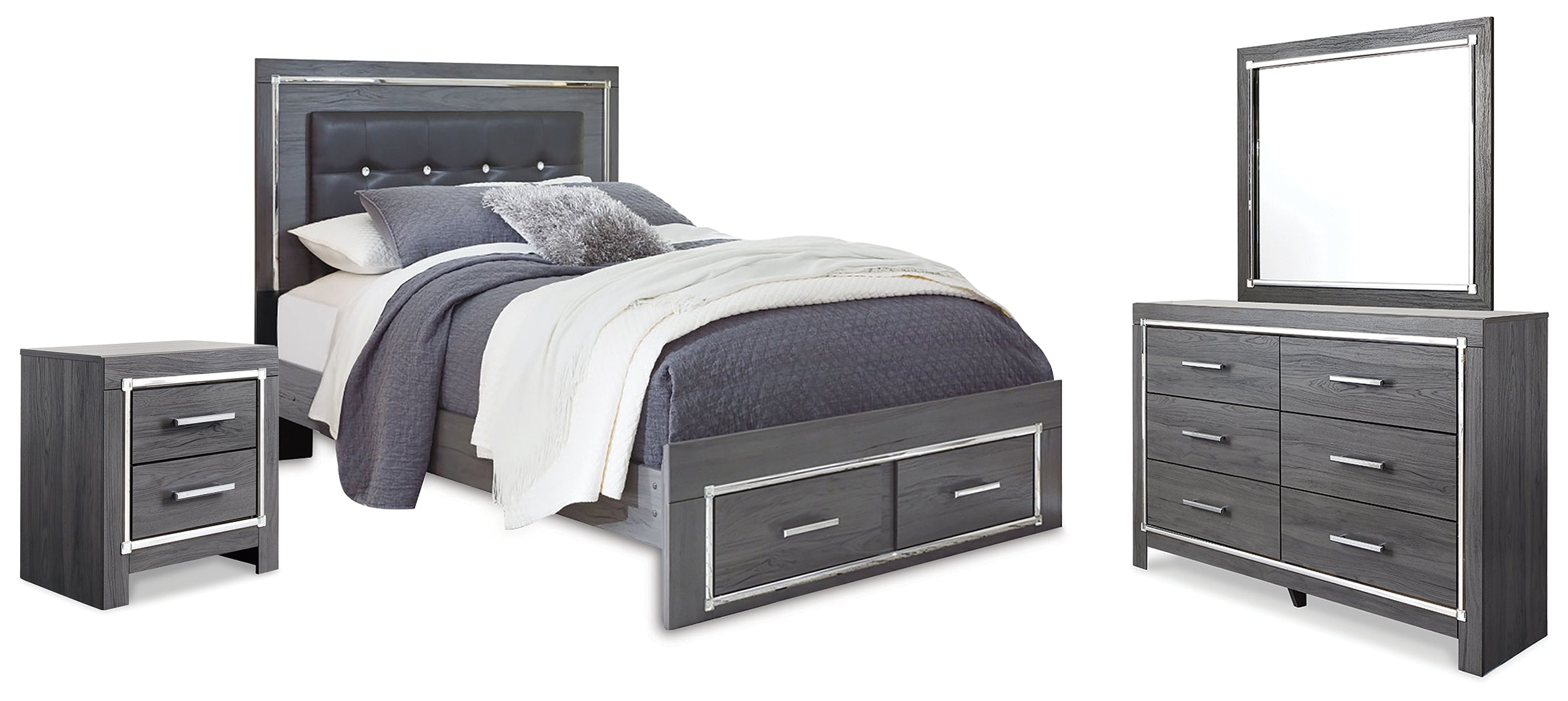 Furniture City Laplace - Ashley Furniture - Lodanna Queen Upholstered Panel Storage Bed, Dresser, Mirror, and Nightstand - Queen Upholstered Panel Storage Bed, Dresser, Mirror, and Nightstand - B214B20