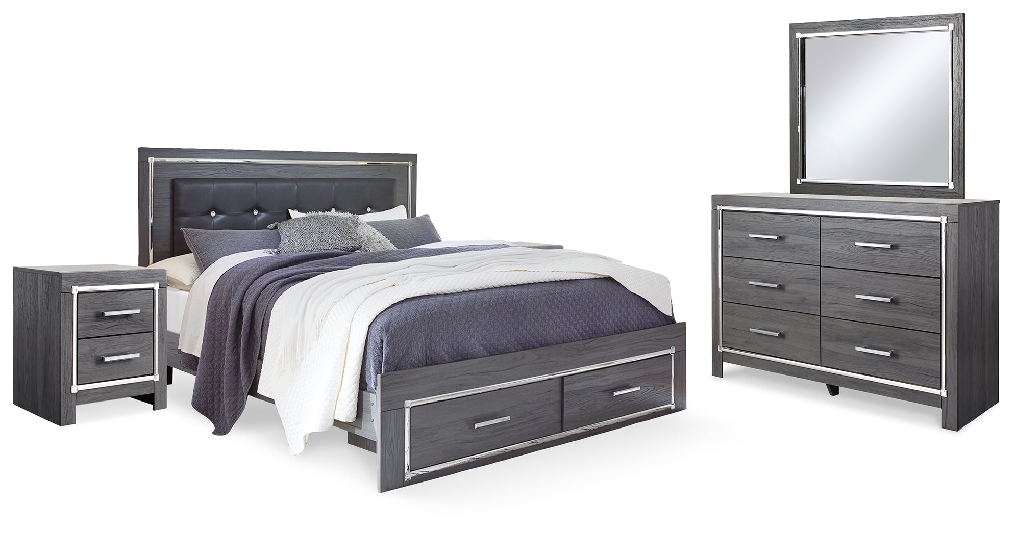 Furniture City Laplace - Ashley Furniture - Lodanna King Storage Bed, Dresser, Mirror and 2 Nightstands - King Storage Bed, Dresser, Mirror and 2 Nightstands - B214B35