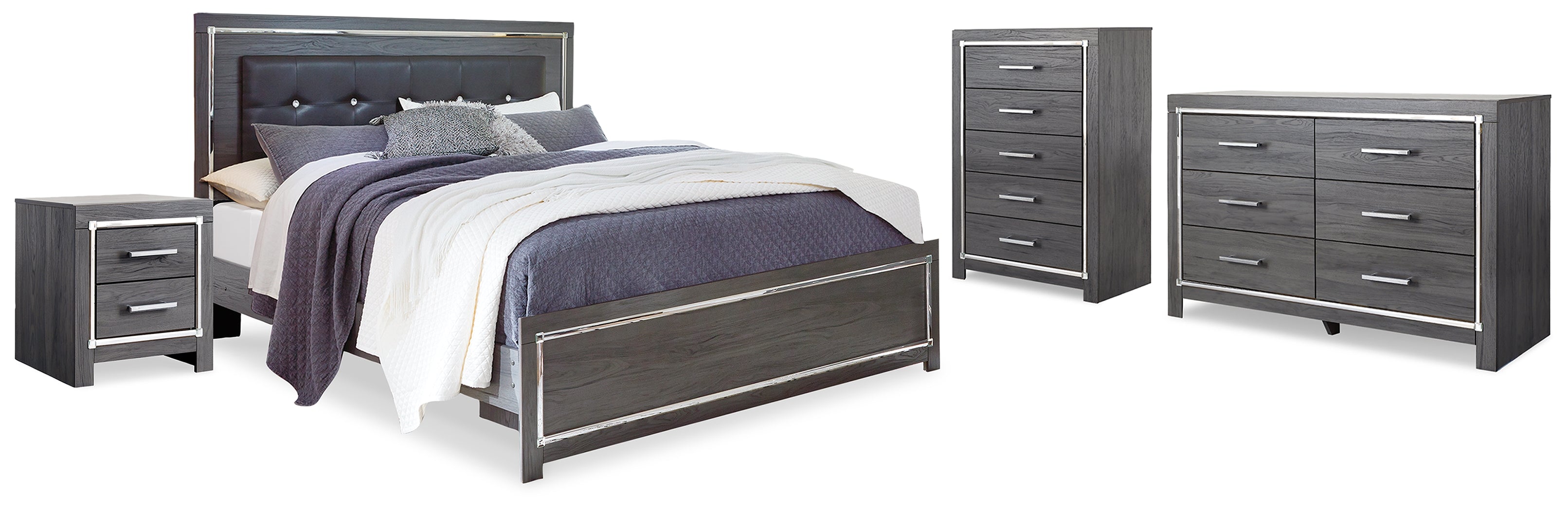 Furniture City Laplace - Ashley Furniture - Lodanna King Upholstered Panel Bed, Dresser, Chest and 2 Nightstands - King Upholstered Panel Bed, Dresser, Chest and 2 Nightstands - B214B43