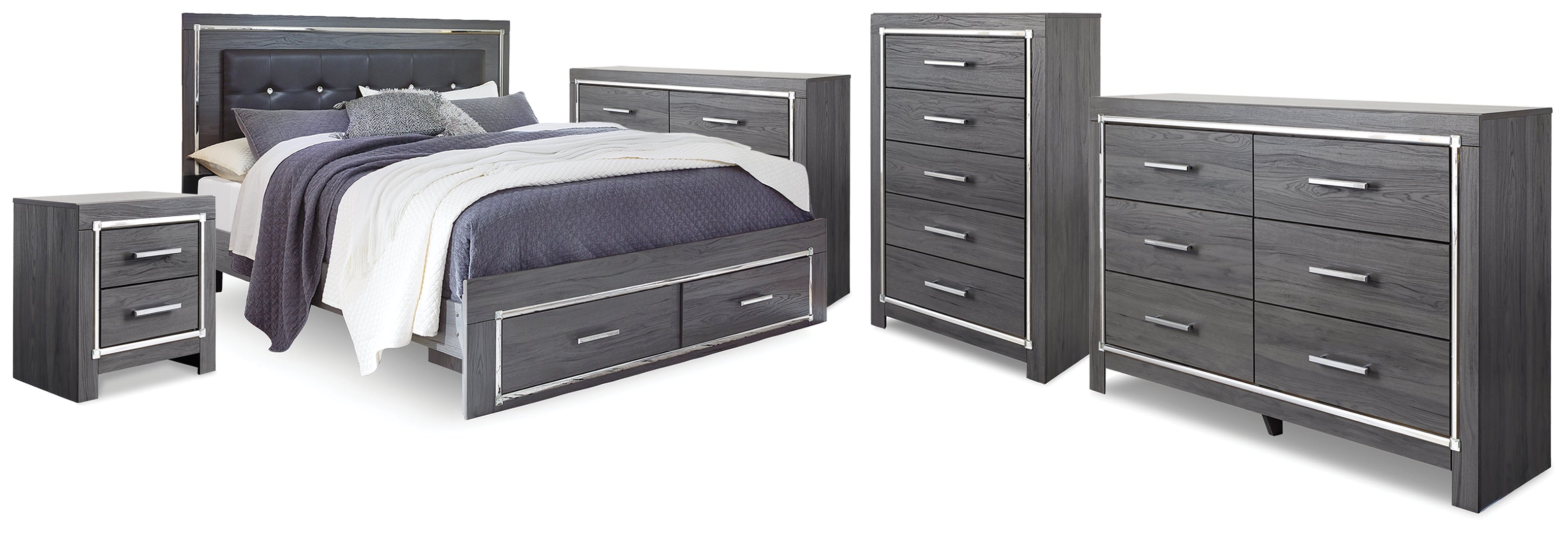 Furniture City Laplace - Ashley Furniture - Lodanna King Storage Bed, 2 Dressers, Cheat and Nightstand - King Storage Bed, 2 Dressers, Cheat and Nightstand - B214B50