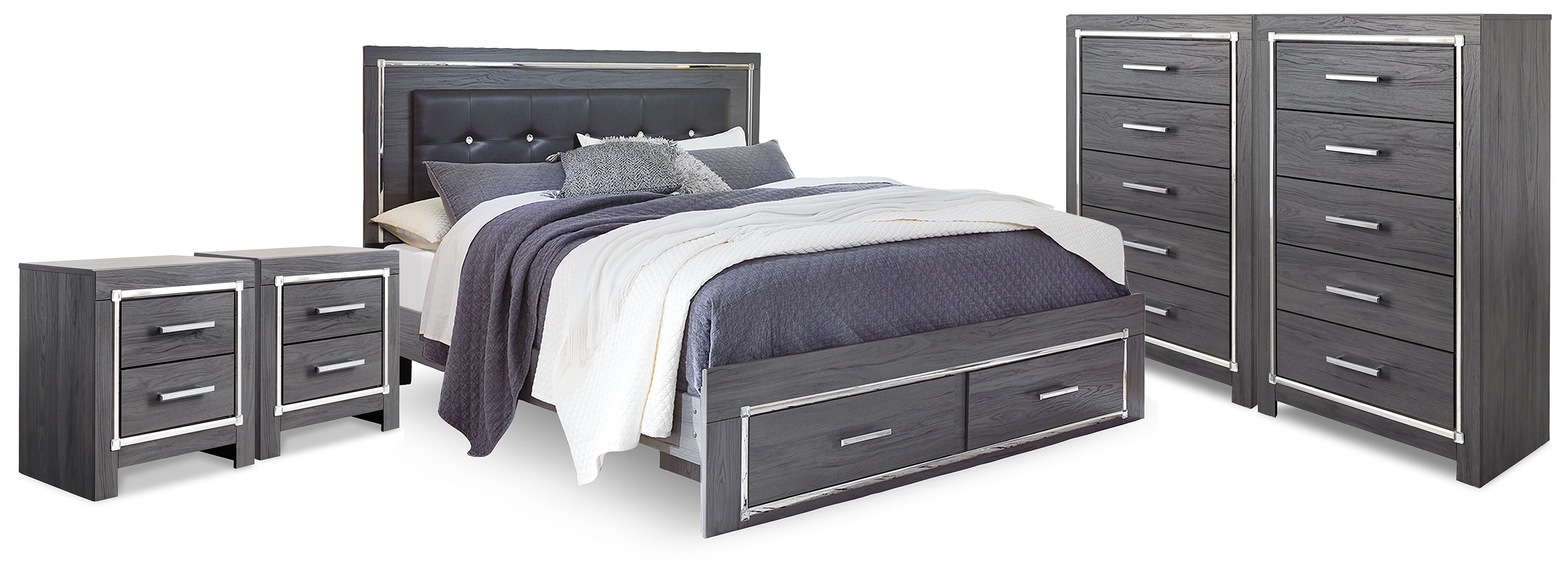 Furniture City Laplace - Ashley Furniture - Lodanna King Storage Bed, 2 Chests and 2 Nightstands - King Storage Bed, 2 Chests and 2 Nightstands - B214B58