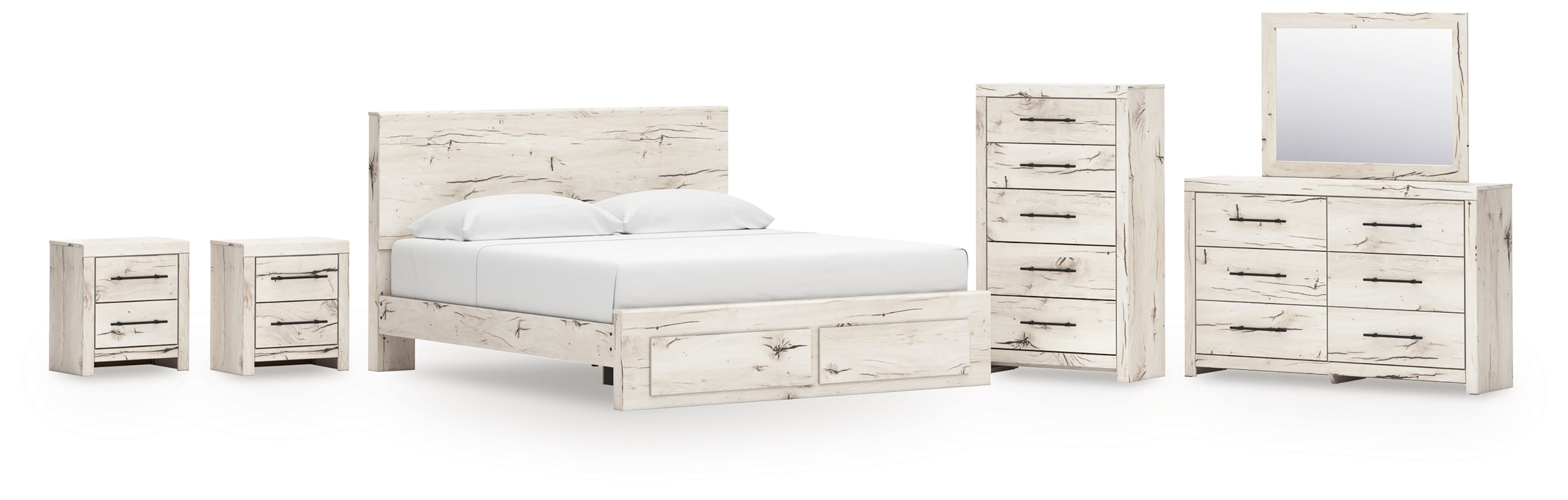 Furniture City Laplace - Ashley Furniture - Lawroy King Panel Storage Bed, Dresser, Mirror, Chest and 2 Nightstands - King Panel Storage Bed, Dresser, Mirror, Chest and 2 Nightstands - B2310B45