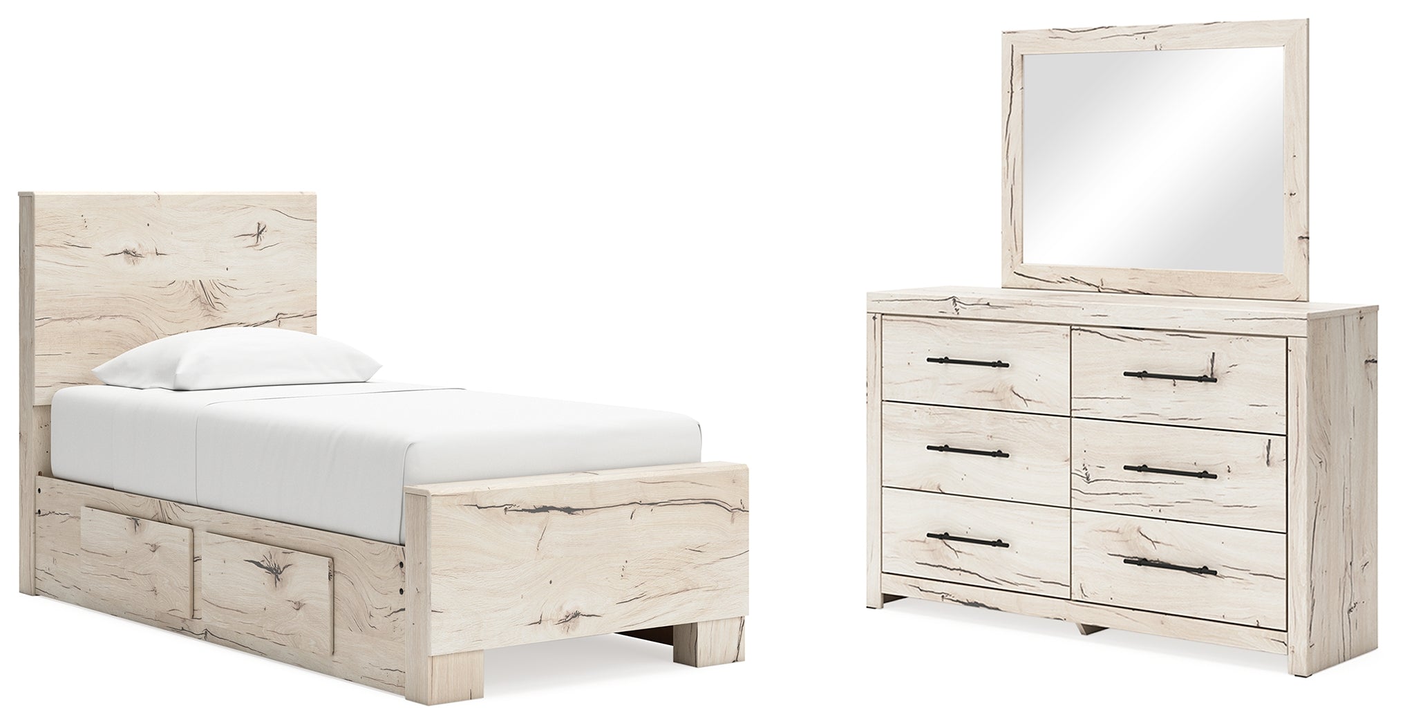 Furniture City Laplace - Ashley Furniture - Lawroy Twin Panel Bed with Storage, Dresser and Mirror - Twin Panel Bed with Storage, Dresser and Mirror - B2310B36