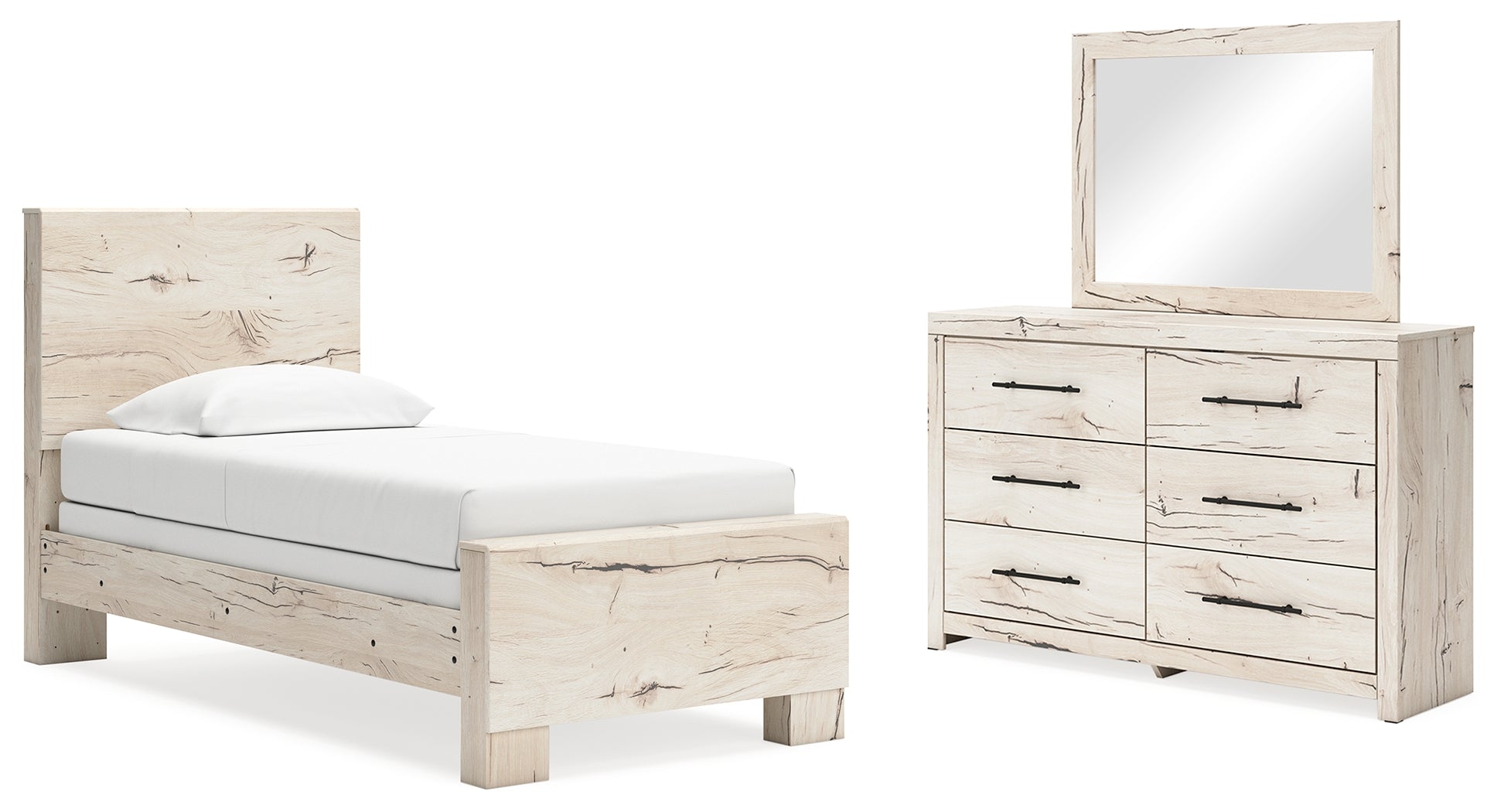 Furniture City Laplace - Ashley Furniture - Lawroy Twin Panel Bed, Dresser and Mirror - Twin Panel Bed, Dresser and Mirror - B2310B17