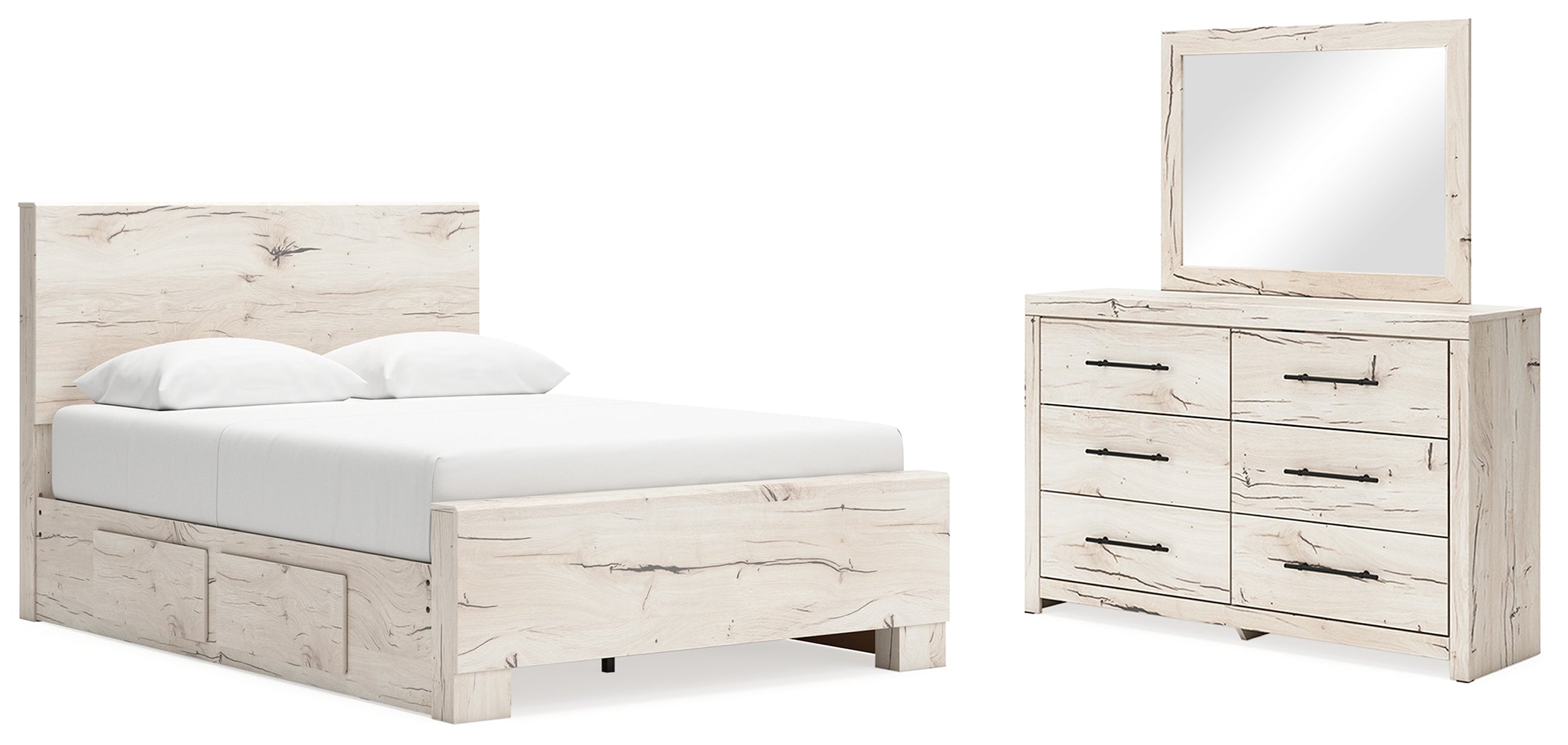 Furniture City Laplace - Ashley Furniture - Lawroy Queen Panel Bed with Storage, Dresser and Mirror - Queen Panel Bed with Storage, Dresser and Mirror - B2310B29