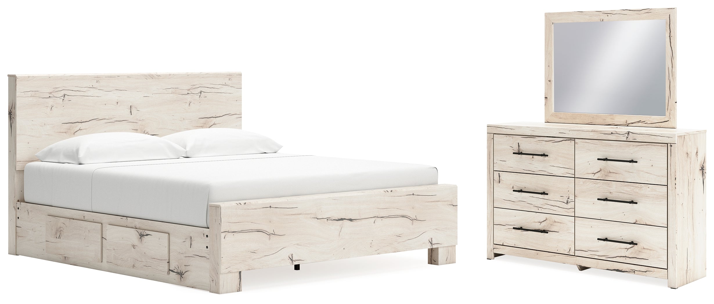 Furniture City Laplace - Ashley Furniture - Lawroy King Panel Bed with Storage, Dresser and Mirror - King Panel Bed with Storage, Dresser and Mirror - B2310B33