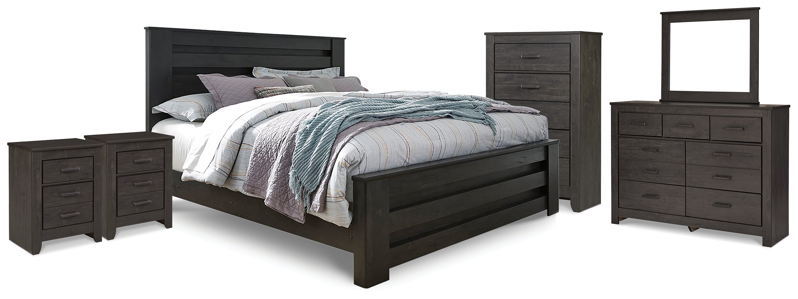 Furniture City Laplace - Ashley Furniture - Brinxton King Panel Bed, Dresser Mirror, Chest and 2 Nightstands - King Panel Bed, Dresser Mirror, Chest and 2 Nightstands - B249B23
