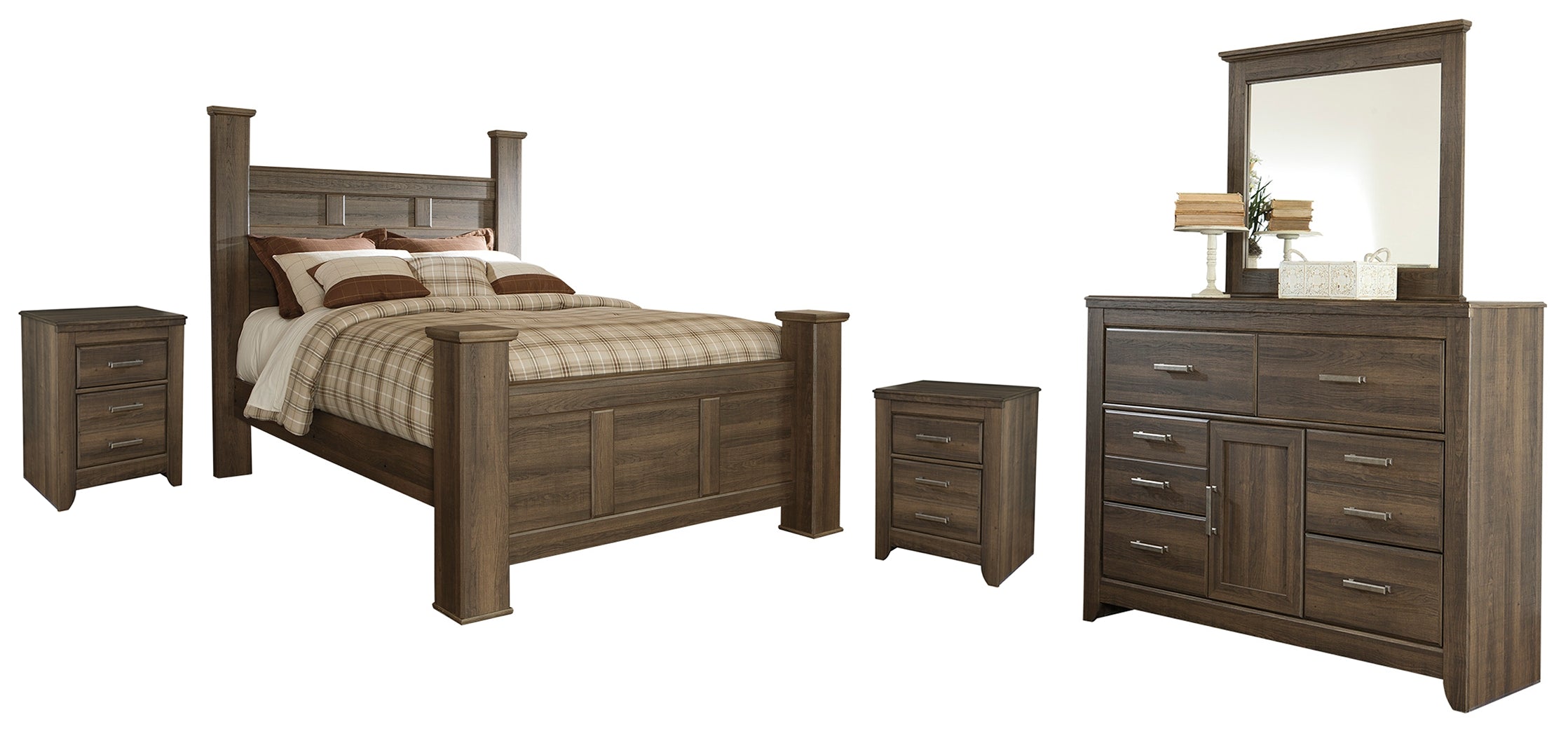 Furniture City Laplace - Ashley Furniture - Juararo Queen Poster Bed with Mirrored Dresser and 2 Nightstands - Queen Poster Bed with Mirrored Dresser and 2 Nightstands - B251B17