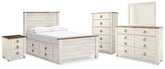 Furniture City Laplace - Ashley Furniture - Willowton Full Panel Bed with storage, Dresser, Mirror, Chest and Nightstand - Full Panel Bed with storage, Dresser, Mirror, Chest and Nightstand - B267B12