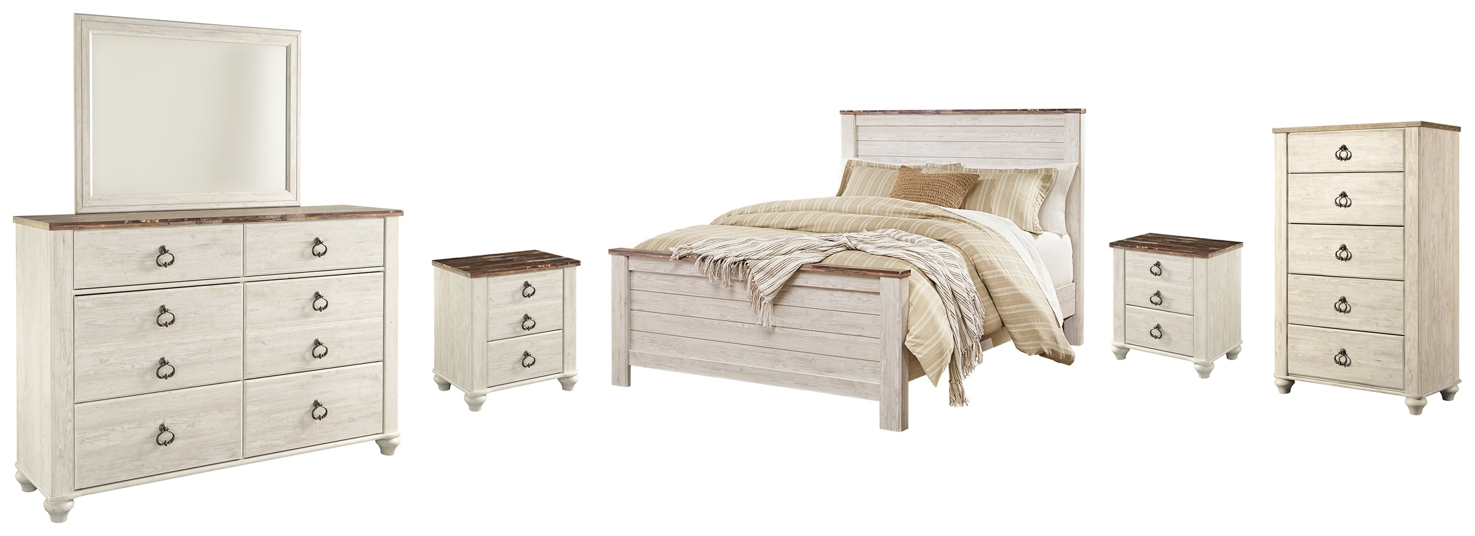 Furniture City Laplace - Ashley Furniture - Willowton Queen Panel Bed, Dresser, Mirror, Chest and 2 Nightstands - Queen Panel Bed, Dresser, Mirror, Chest and 2 Nightstands - B267B34