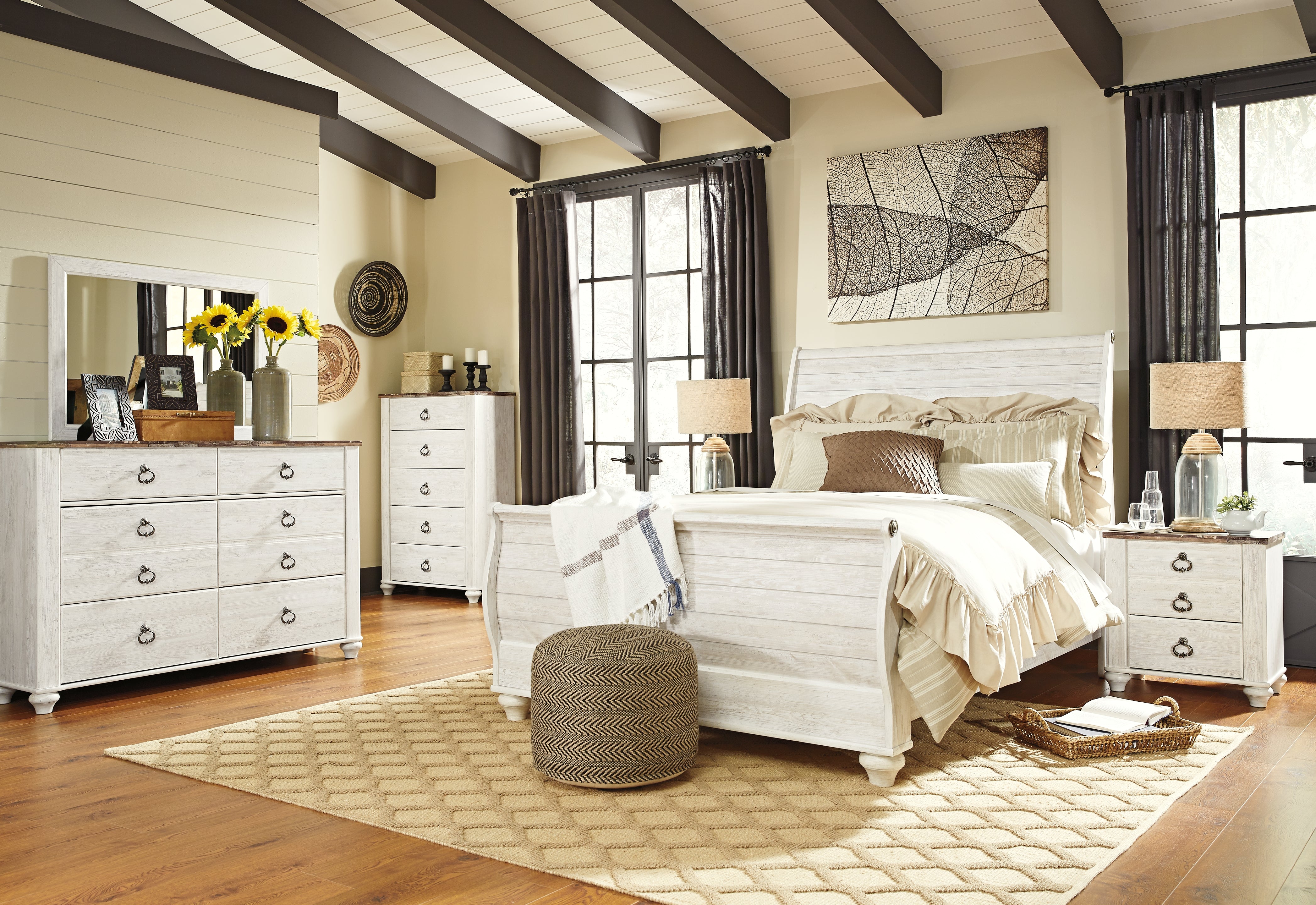 Furniture City Laplace - Ashley Furniture - Willowton Queen Sleigh Bed, Dresser, Mirror, Chest and Nightstand - Queen Sleigh Bed, Dresser, Mirror, Chest and Nightstand - B267B57