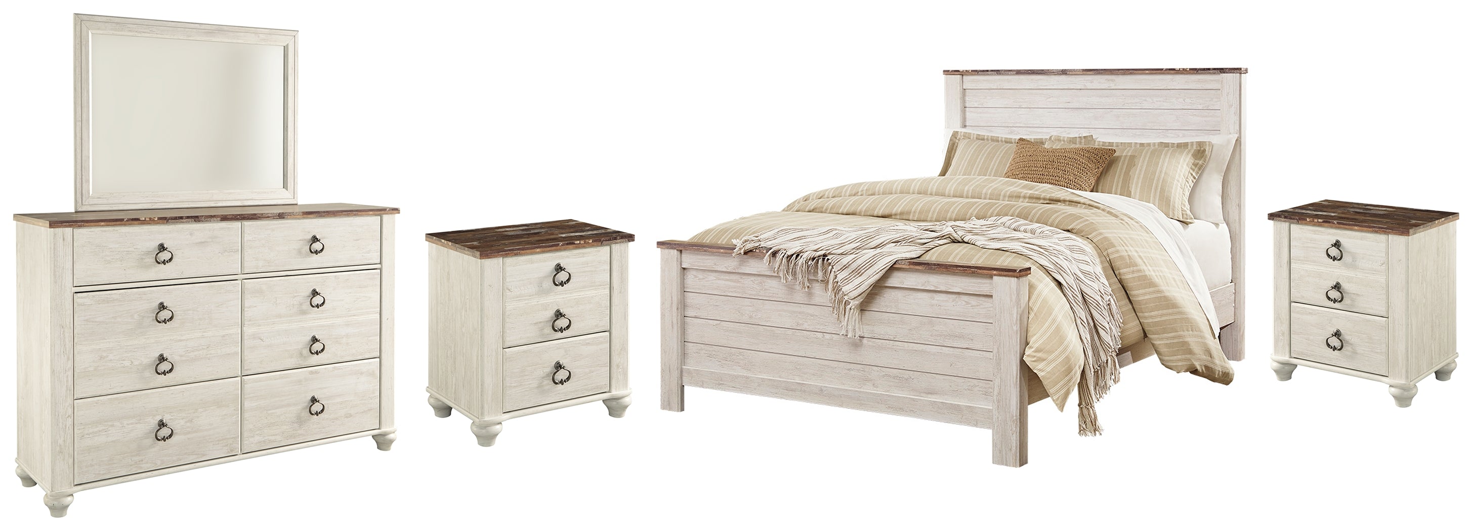 Furniture City Laplace - Ashley Furniture - Willowton Queen Panel Bed, Dresser, Mirror and 2 Nightstands - Queen Panel Bed, Dresser, Mirror and 2 Nightstands - B267B35