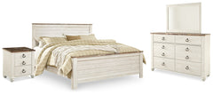 Furniture City Laplace - Ashley Furniture - Willowton King Panel Bed, Dresser, Mirror, and Nightstand - King Panel Bed, Dresser, Mirror, and Nightstand - B267B38