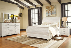 Furniture City Laplace - Ashley Furniture - Willowton Queen Sleigh Bed with Mirrored Dresser and Nightstand - Queen Sleigh Bed with Mirrored Dresser and Nightstand / Whitewash - B267B32