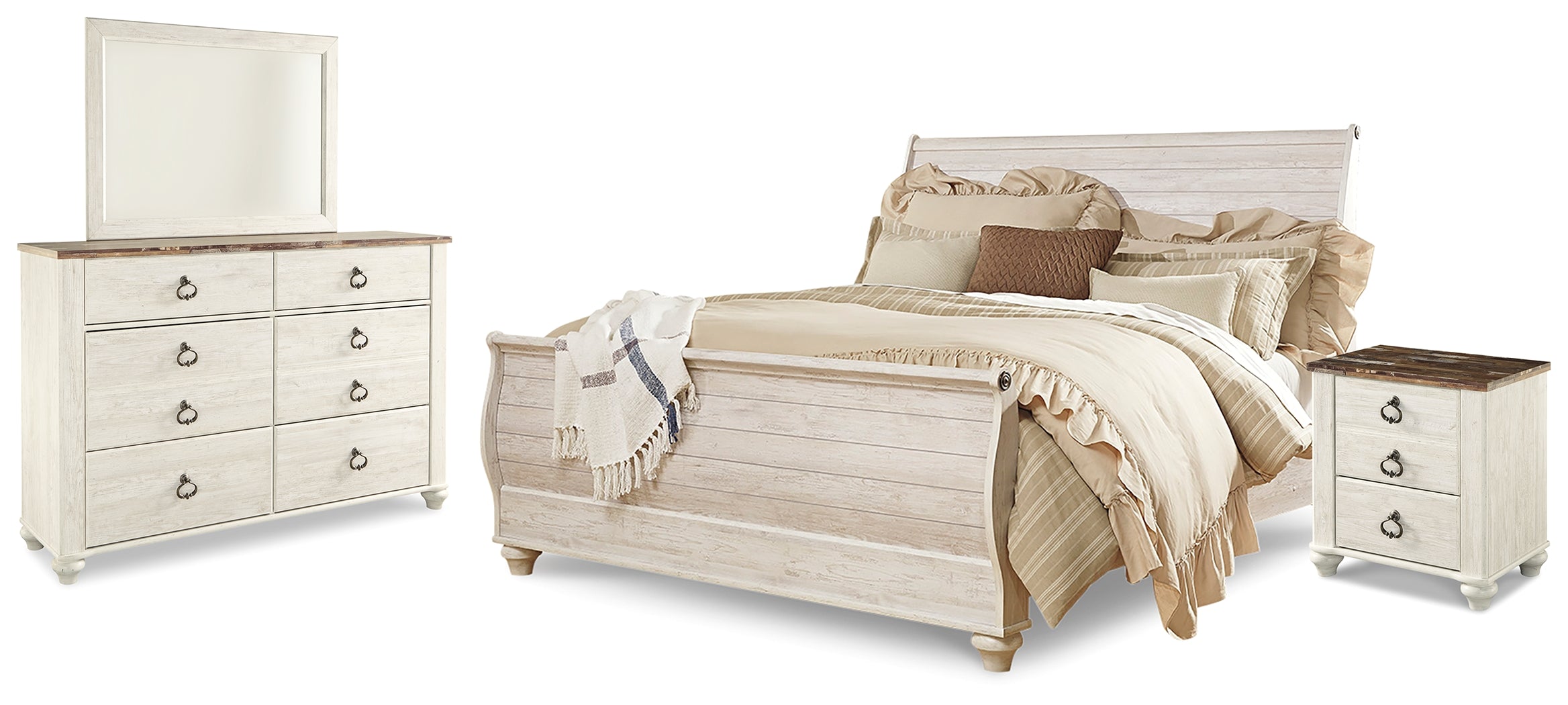 Furniture City Laplace - Ashley Furniture - Willowton King Sleigh Bed, Dresser, Mirror and Nightstand - King Sleigh Bed, Dresser, Mirror and Nightstand - B267B33