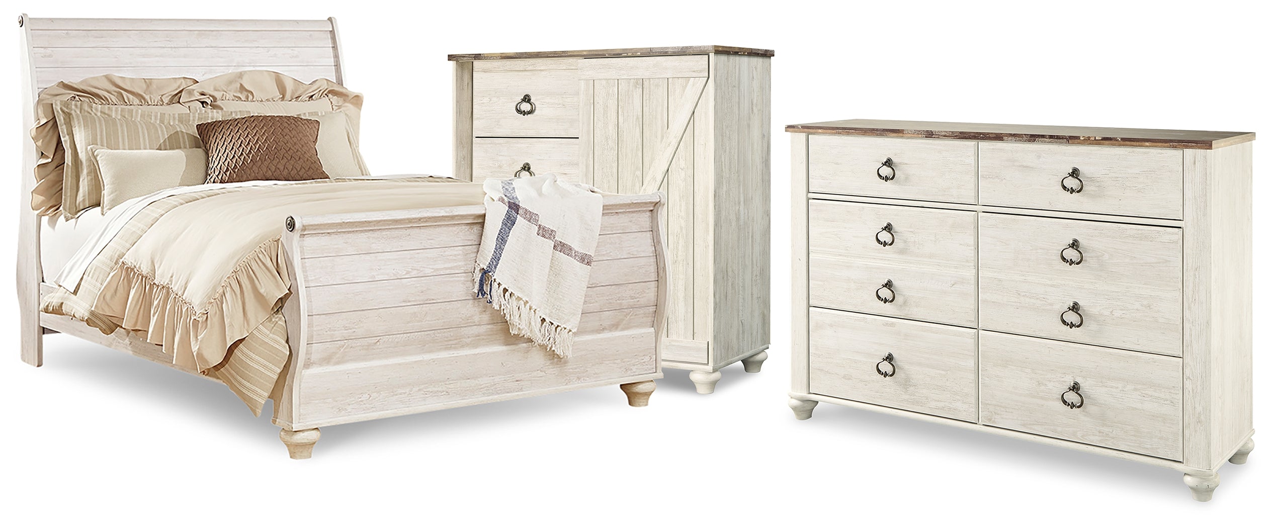 Furniture City Laplace - Ashley Furniture - Willowton Queen Sleigh Bed, Dresser and Chest - Queen Sleigh Bed, Dresser and Chest - B267B63