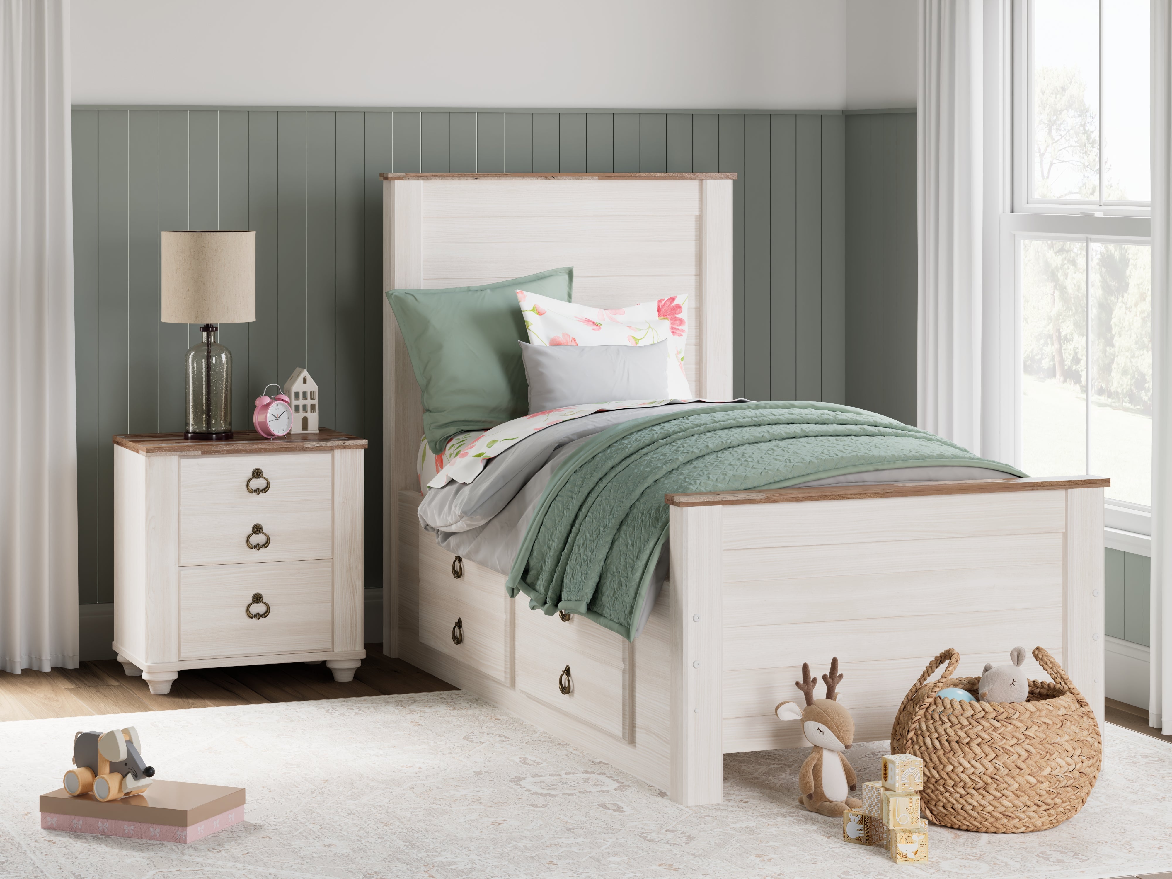 Furniture City Laplace - Ashley Furniture - Willowton Twin Panel Bed with 2 Storage Drawers - Twin Panel Bed with 2 Storage Drawers - B267B21