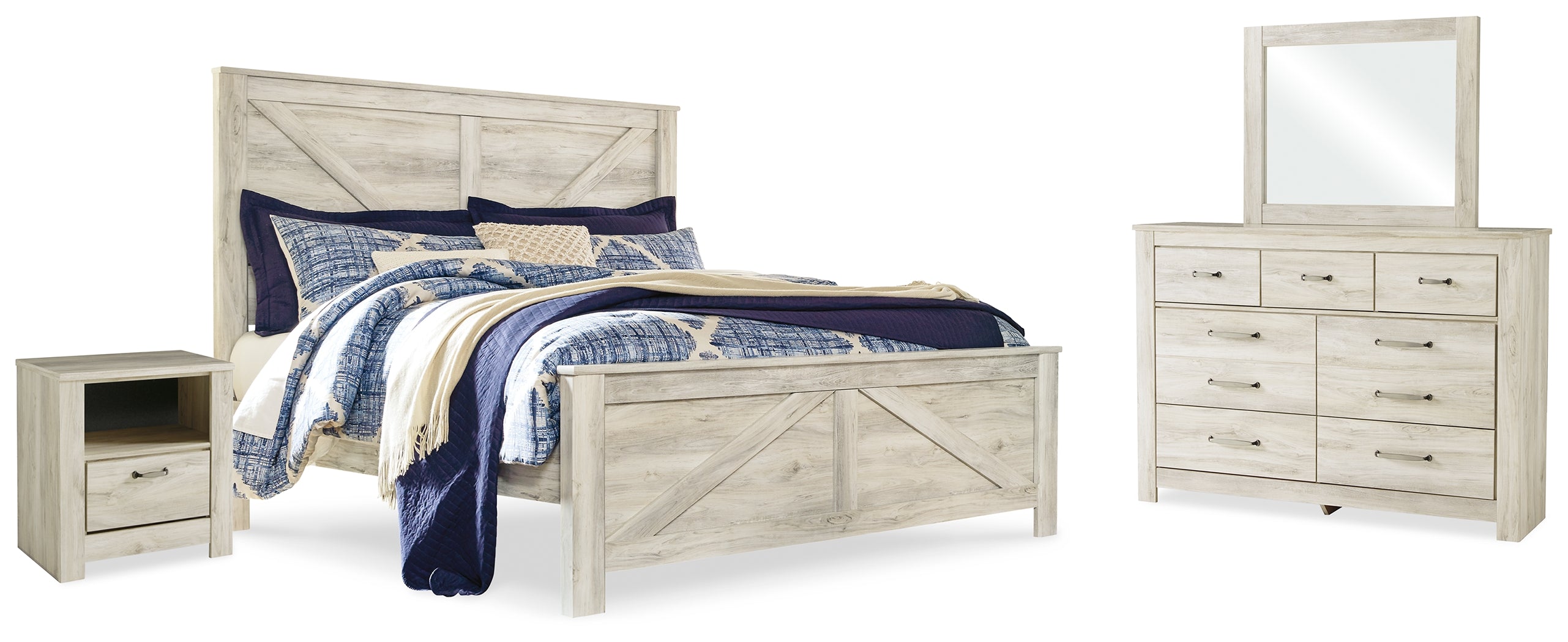 Furniture City Laplace - Ashley Furniture - Bellaby King Crossbuck Panel Bed, Dresser, Mirror, and Nightstand - King Crossbuck Panel Bed, Dresser, Mirror, and Nightstand - B331B15